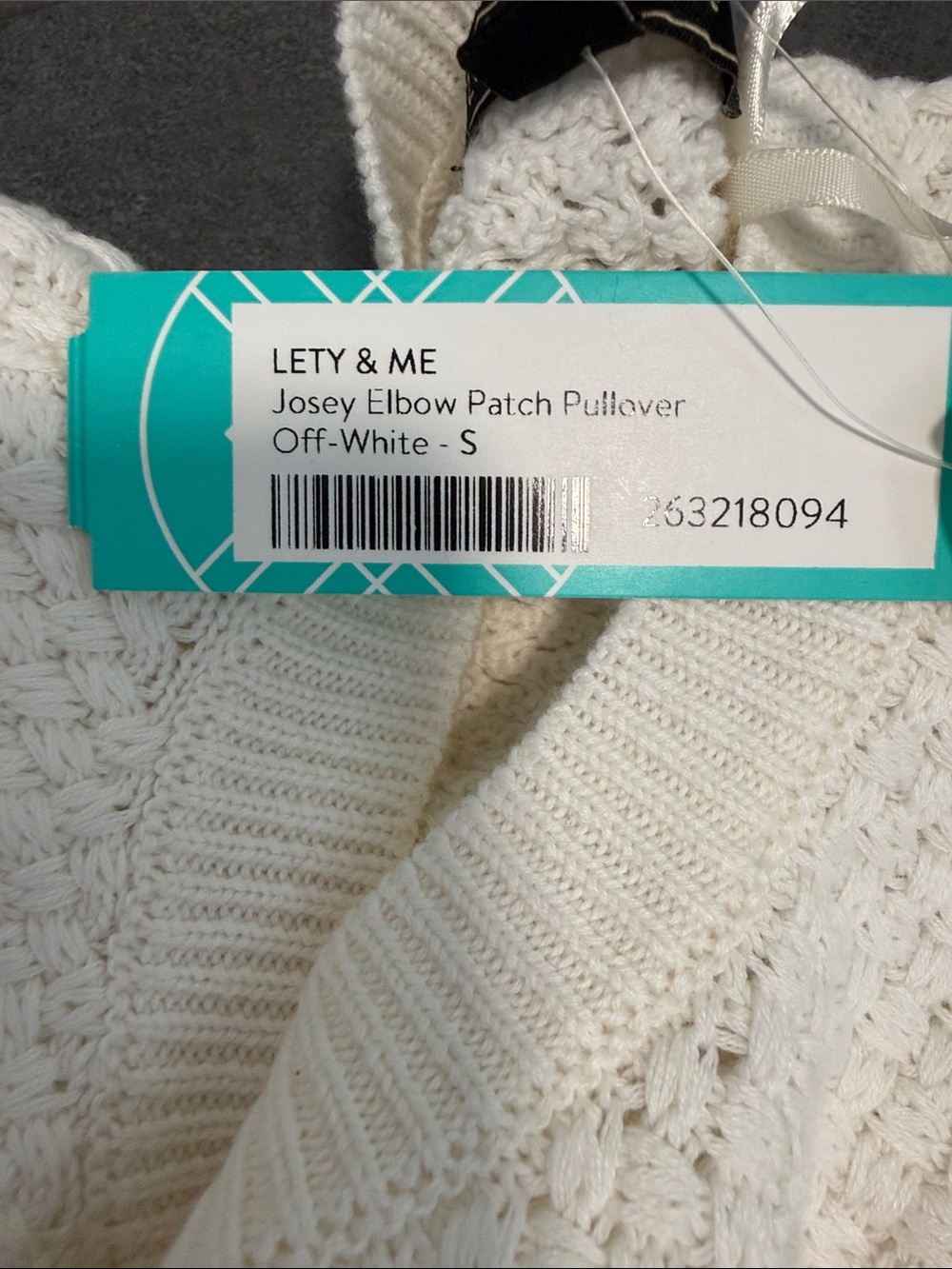 Lety & Me Josey Elbow Patch Cream Textured Crewneck Sweater S - Picture 9 of 16